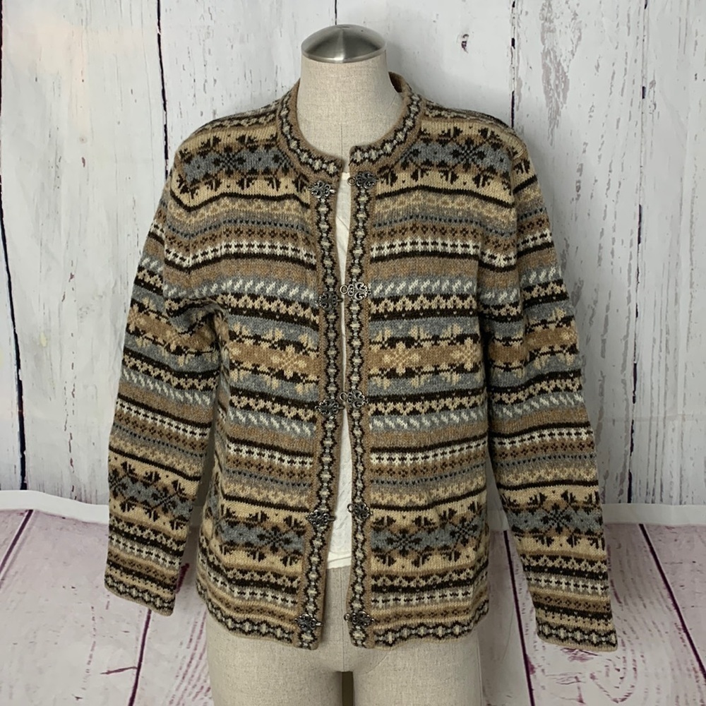 Cambridge Dry Goods Woman’s Wool Cardigan Sweater Fair Isle Nordic Size S